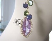 25% off-Wire crochet 14k gold filled earrings,Amethyst and Peridot CZ Zircon earrings,Dangle Earrings,December trends