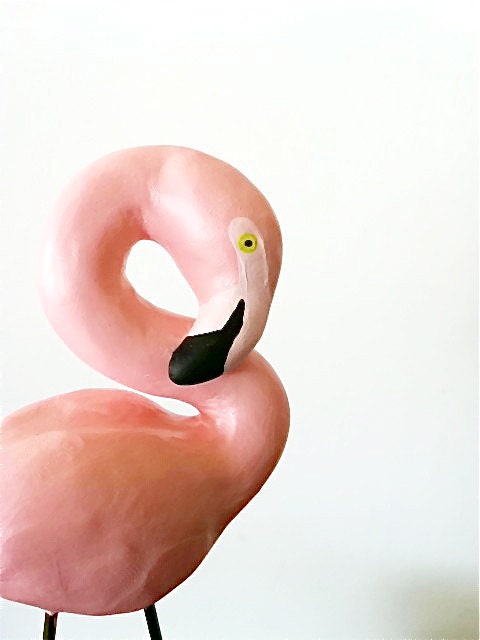 Flamingo sculpture - miniature lawn ornament for terrarium or pot - pink kitsch - Mothers Day gift