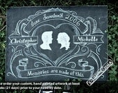 Personalized Silhouette Chalkboard Wedding Sign - Hand Painted - Free Delivery
