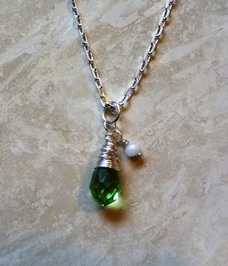 Wire Wrapped Peridot Crystal Pendant