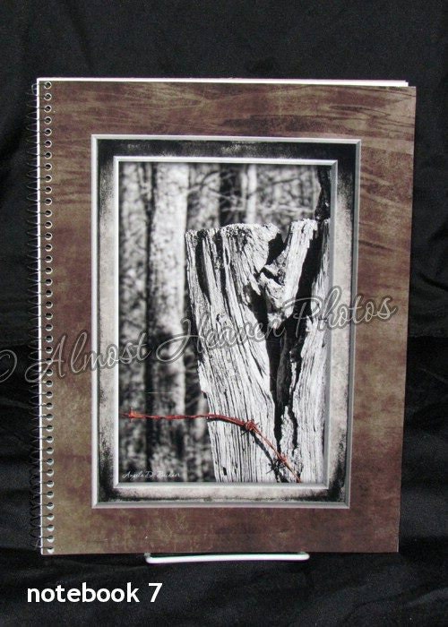 Rusty Barb Wire on Wooden Fence Post Large Notebook Journal