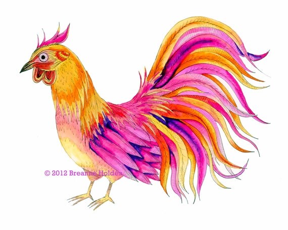Whimsical Chicken Illustration Painting Archival Print 8 X 10 "Cleo"