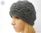 Super Chunky Cable Knit Hat Angora Wool Beanie Unisex Carbon Gray Men Women Teens