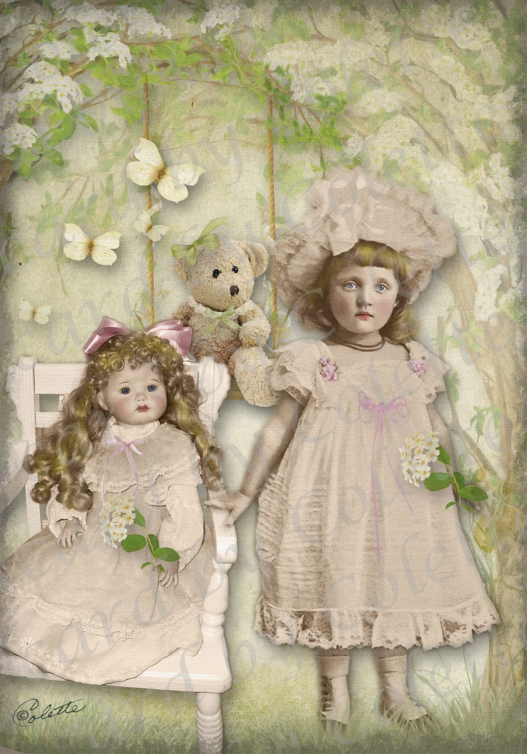 Melissa With Her Doll Pouty Digital Collage Greeting Card