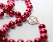 18 inch Red fresh water Pearl Necklace With silver clasp