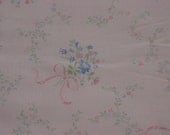 Vintage Fabric Pale Pink with Pink & Blue Flower Bunches - 3 YARDS Long X 24.5 INCHES Wide