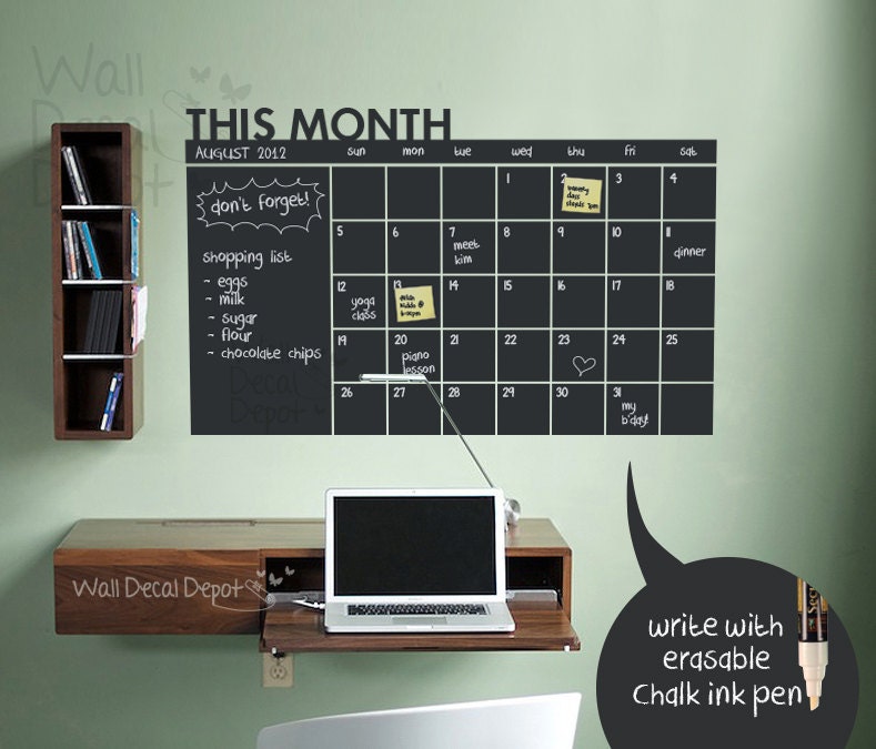 Daily Chalkboard Decal Wall Calendar Memo-  Words Wall Decal Wall Sticker