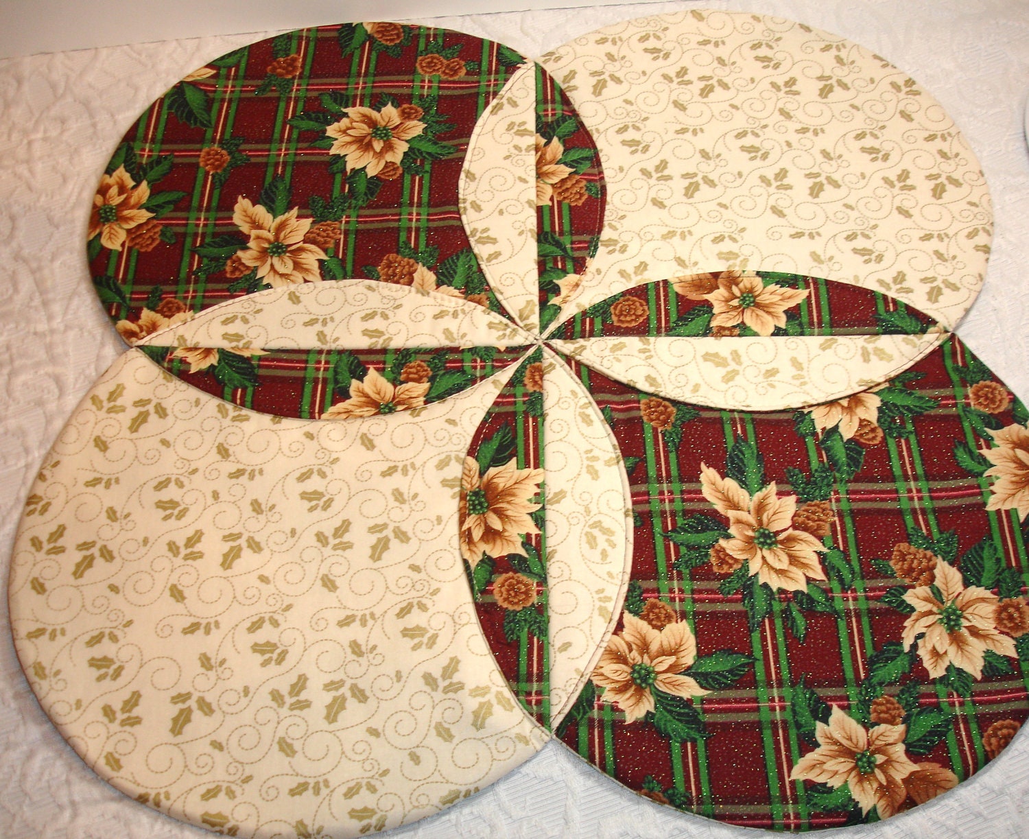 Christmas Table Runner Quilt - Xmas Table Topper Centerpiece - Contemporary, Modern, Plaid, White, Green, Gold