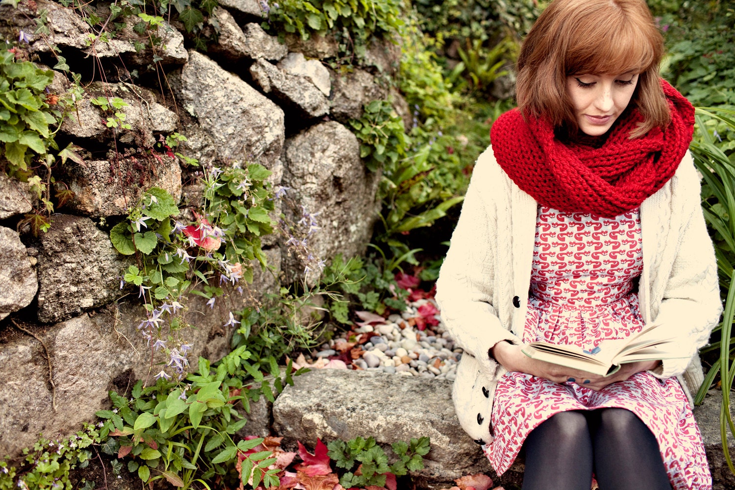 The 'Foxglove' Vintage Inspired Dress With Low Back & Full Skirt In Fox Print Organic Cotton