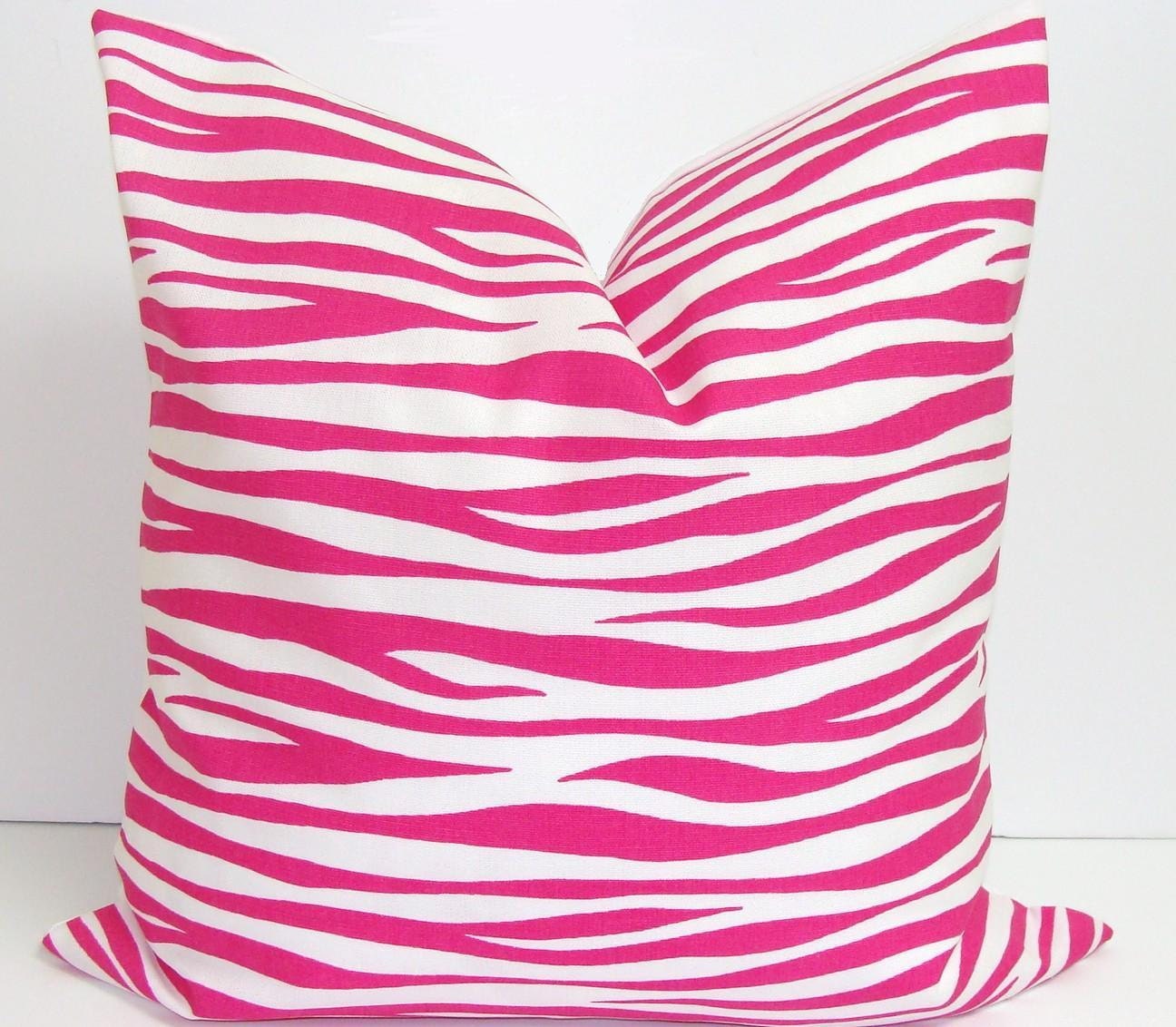 PINK PILLOW.Zebra.16x16 inch Decorator Lumbar Pillow Cover.Printed Fabric Front and Back.Animal Print Fabric.Hot Pink.Dorm.Sorority