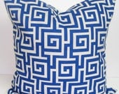 Blue Greek Key Pillow.20x20 inch.Pillow Cover.Printed Fabric Front and Back.Indoor.Outdoor.Geometric Pillow