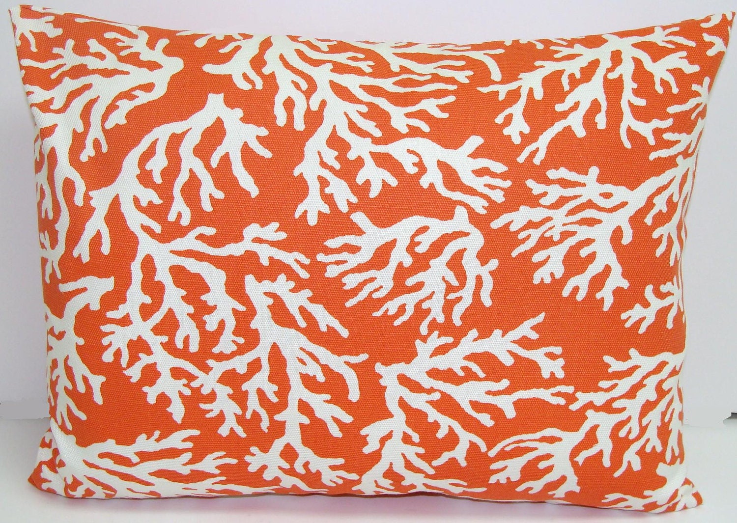 Orange Pillow.Coral.12x16 or 12x18 inch Decorator Lumbar Pillow Cover.Printed Fabric Front and Back.Indoor.Outdoor