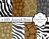 Animal Print Digital Scrapbook Paper For Personal & Commercial Use (Buy 2 get 1 free) 188 - zebra, gariffe, leopard