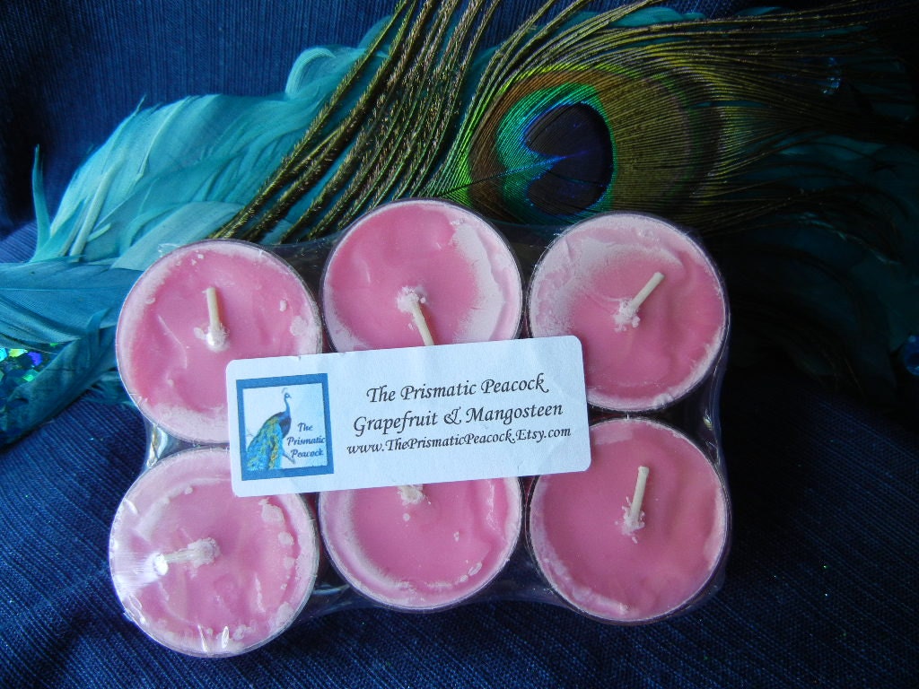 Grapefruit & Mangosteen Scented Soy Tea Light Candles 6 Pack Pink Handmade