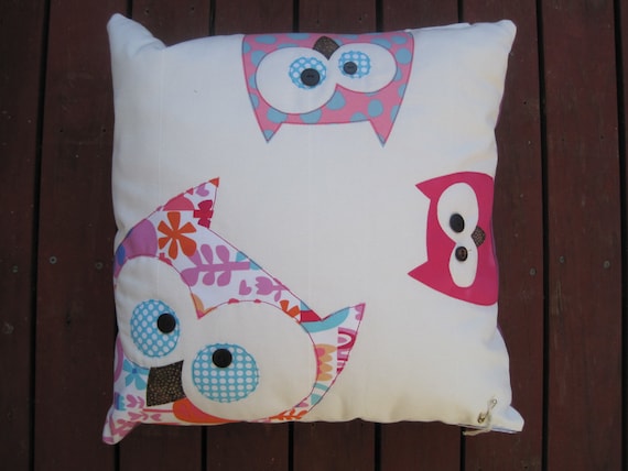 Family Of Owls Cushion in Pinks
