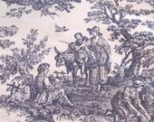 NEW PRICE Woven Cotton Jamestown Navy Blue and White Toile Fabric 1 Yard