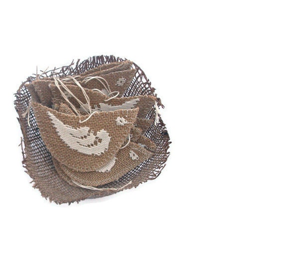 Christmas bird ornament Tree Ornament in rustic burlap, shabby folk style, holiday home decor - set of  2  -
