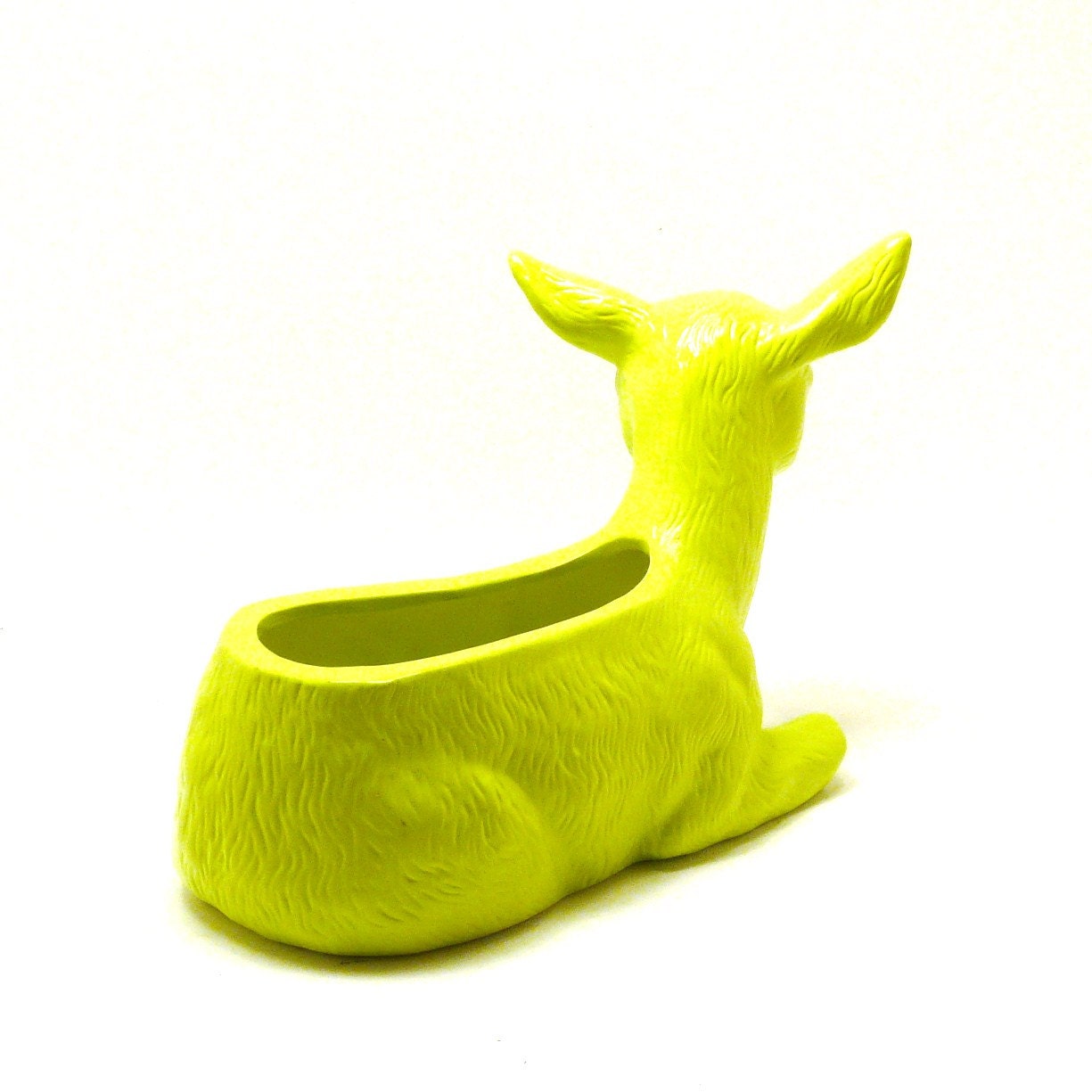 neon lime green deer ceramic planter // kitschy upcycled planters, garden, woodland home accents, patio, nursery, summer, mod, gardening