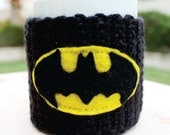 Batman Inspired Coffee Mug Tea Cup Cozy: Dark Knight Superhero Cartoon Animation Crochet Knit Sleeve