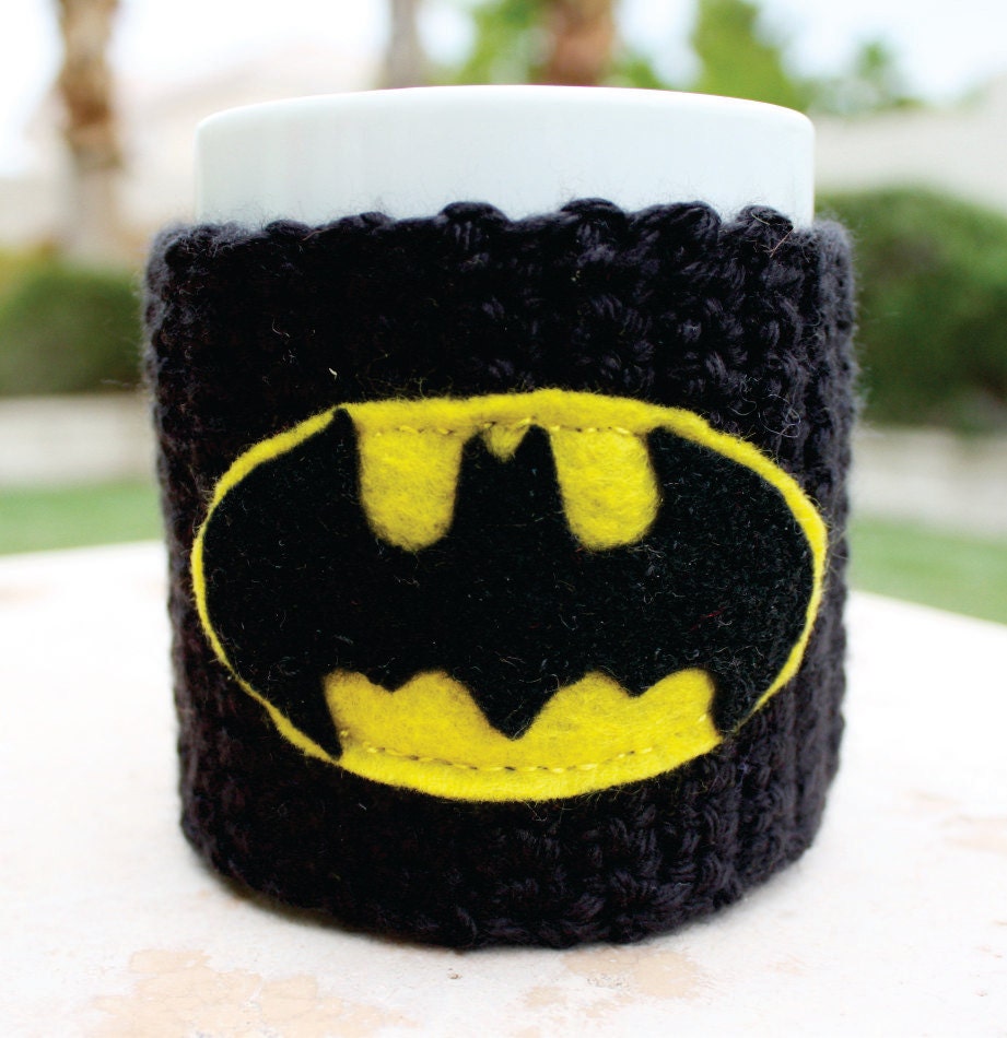 Batman Inspired Coffee Mug Tea Cup Cozy: Dark Knight Superhero Cartoon Animation Crochet Knit Sleeve