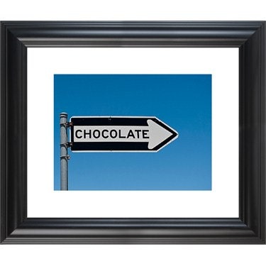 Art for Chocolate Lovers 9 x 12 Photograph Black and White arrow "Chocolate" Street Sign against a Blue Sky,  San Francisco, Chocoholic