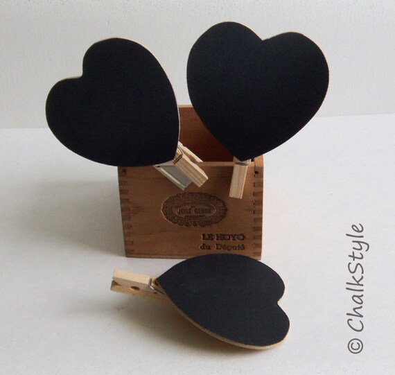 Set of 5 HEART CHALKBOARD CLIPS or Tags for Wedding Table Decor, Name Tags, Table Numbers, Gift Tags, Favor Tags Il_570xn
