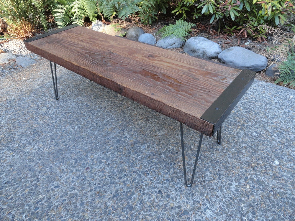 4 ft Industrial Bench from salvaged barnwood with hairpin legs