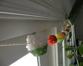 Yellow Orange and Green Pompom Cupcake Birthday Garland