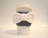 Gray And White Bow Coffee Cozy