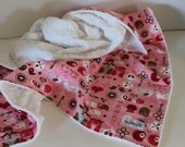 Owl Baby Blanket, Pink Owl Blanket with White Minky