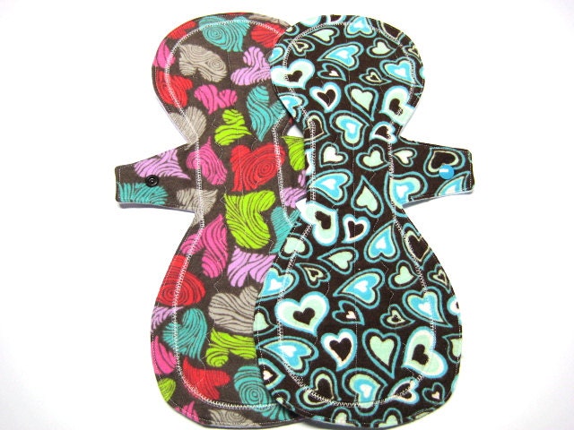 13" Flannel Overnight Menstrual Pads / Post Partum Pads - Set of 2 - Medium to Heavy Flow - Colorful Flannel
