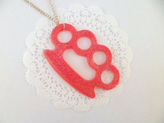 Red Glittering Resin Knuckle Duster Necklace