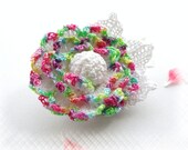 Crochet Brooch - Cotton Corsage Brooch  Multicolored White Flower