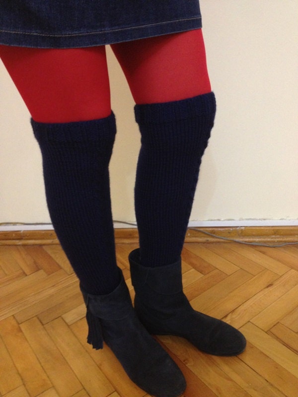 Dark blue Winter Accessories  long Knitted leg warmers,Boot Cuffs