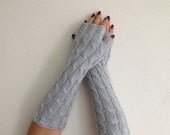 SALE,Gift guide Grey Long Fingerless Gloves Armwarmers  Hand Knit Chic Winter Accessories Winter Fashion,