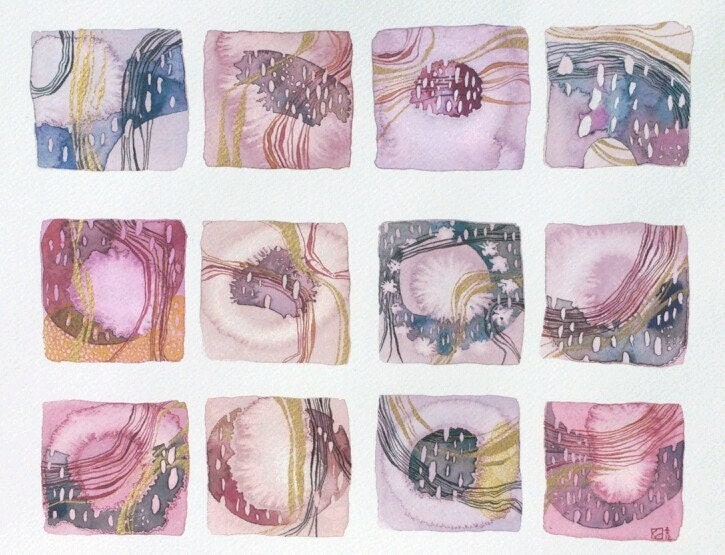 flow squares (original watercolor) - ValeriaKondor