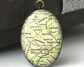 Philadelphia Pendant Necklace, Philadelphia Map Jewelry, Pennsylvania Necklace, Pennsylvania Map Necklace, Travel Necklace, US Map N487