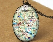 Columbia Map Jewelry, Columbia Pendant Necklace, South Carolina Necklace, South Carolina Map Necklace, Travel Necklace, US Map N524