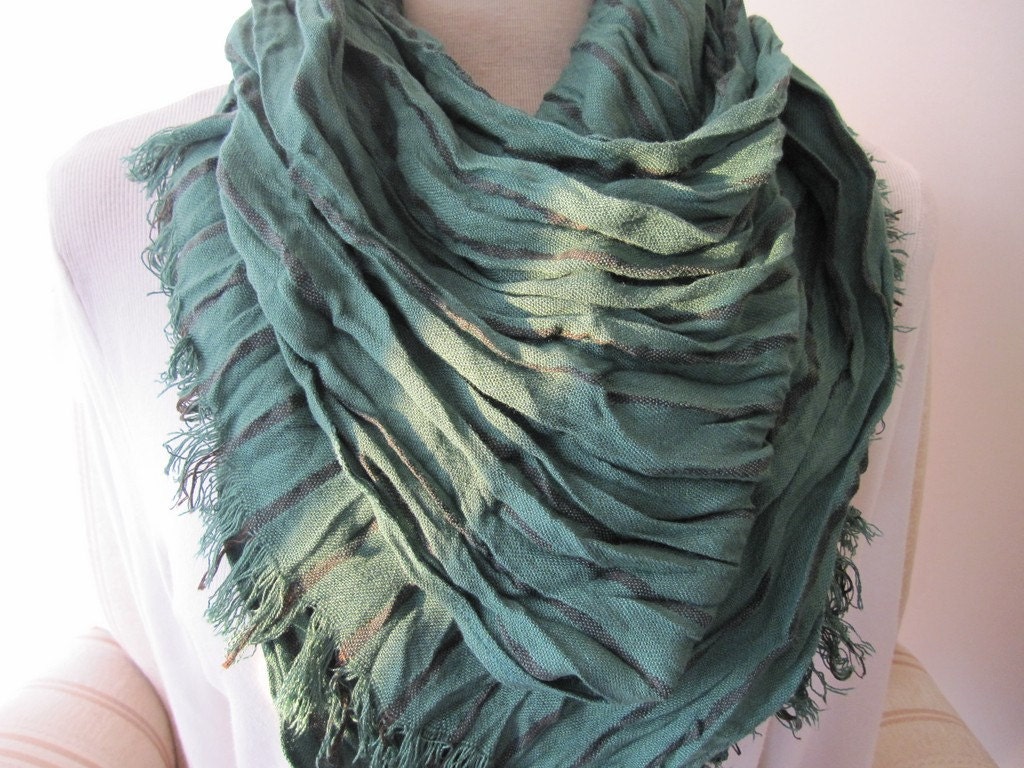 Emerald green black stripe wrinkle fabric long- Man fashion-mad-soft cotton viscose blend-women's-men's scarf Turkey 2012 trends