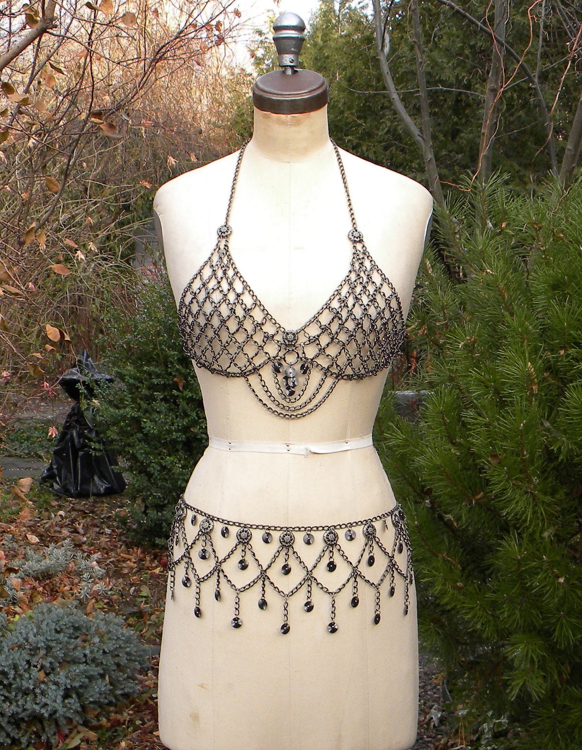 World End Sale....Gunmetal Chain Bra and Belt set