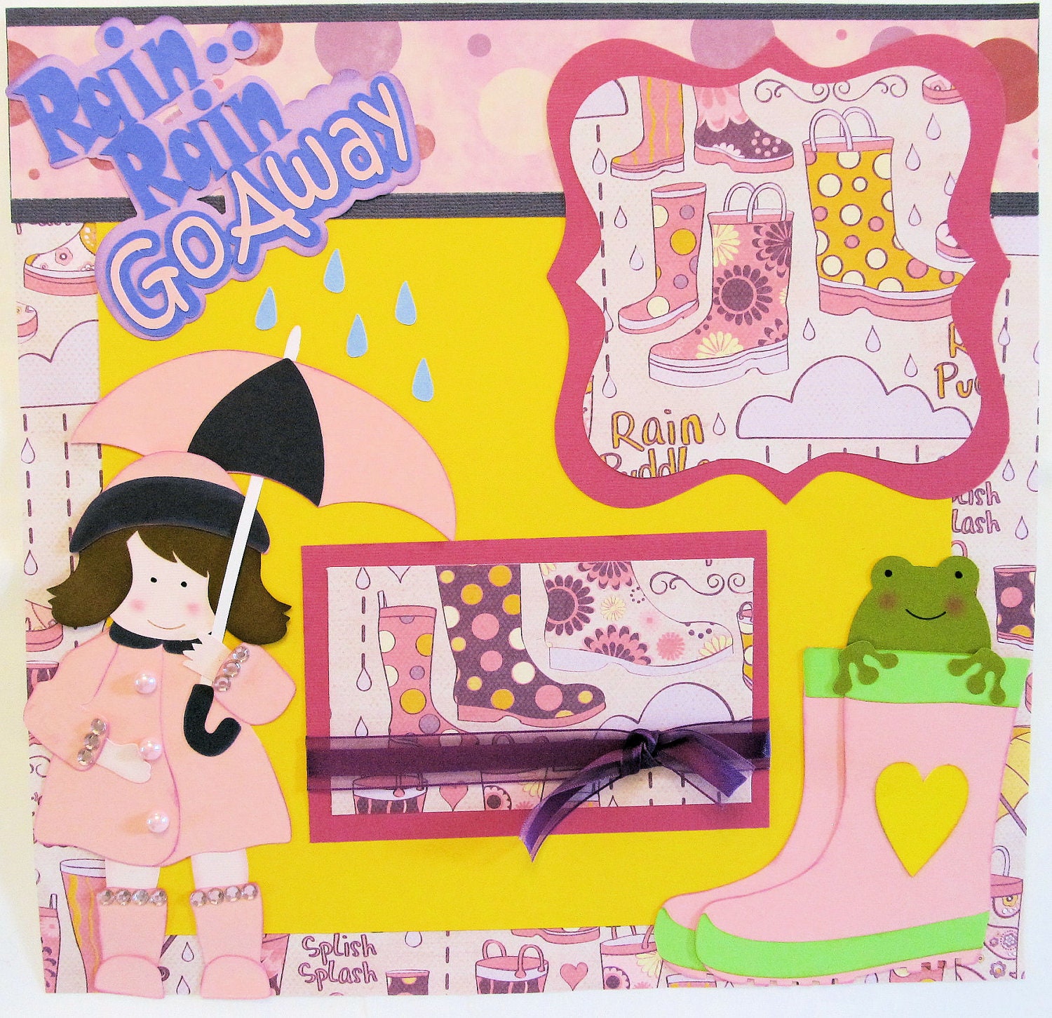 Rain, Rain, Go Away - Scrapbook Layout - Premade - Paper Pieced - One Page