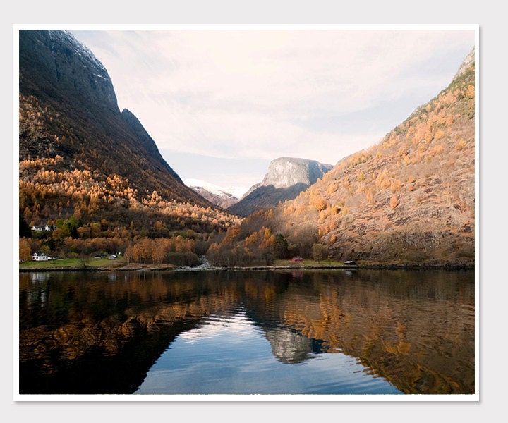 Fall Reflections- Nature Photography--Mountains Reflect on the Sea-Fjords of Norway-Wall Art-Fine art Photography-8x10