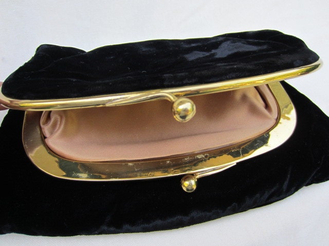 Vintage 1950s Ingber Black Velvet Fold-over clutch with gold clasp