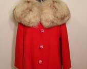 Vintage late 40s Early 50s Sears Fashions Red Swing Coat with Fur Collar - Large