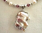 Wedding Necklace, Baroque Pearl Pendant, Freshwater Pearls, Swarovski Crystals, Ornate Silver Layered Beads, Matching Earrings
