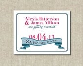 Printable Photo Banner Save the Date Card - Simple Red and Teal  Card-  Customized colors