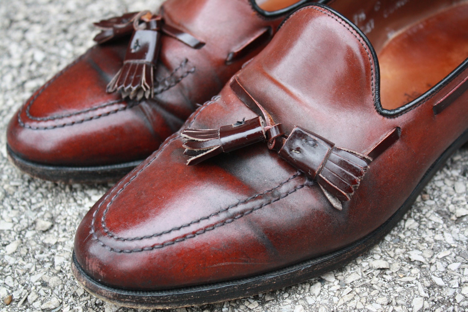 SALE Allen Edmonds Oxblood Loafers Dress Shoes with Tassles and Braiding Gift For Him Mens 7.5