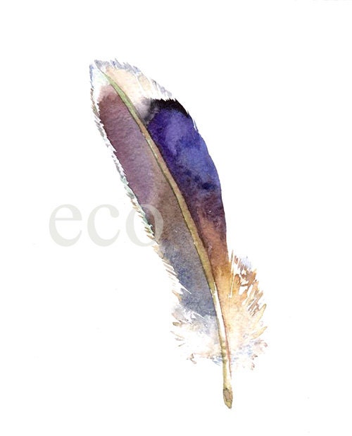 5x7 inch Original Watercolor Garden FEATHER painting