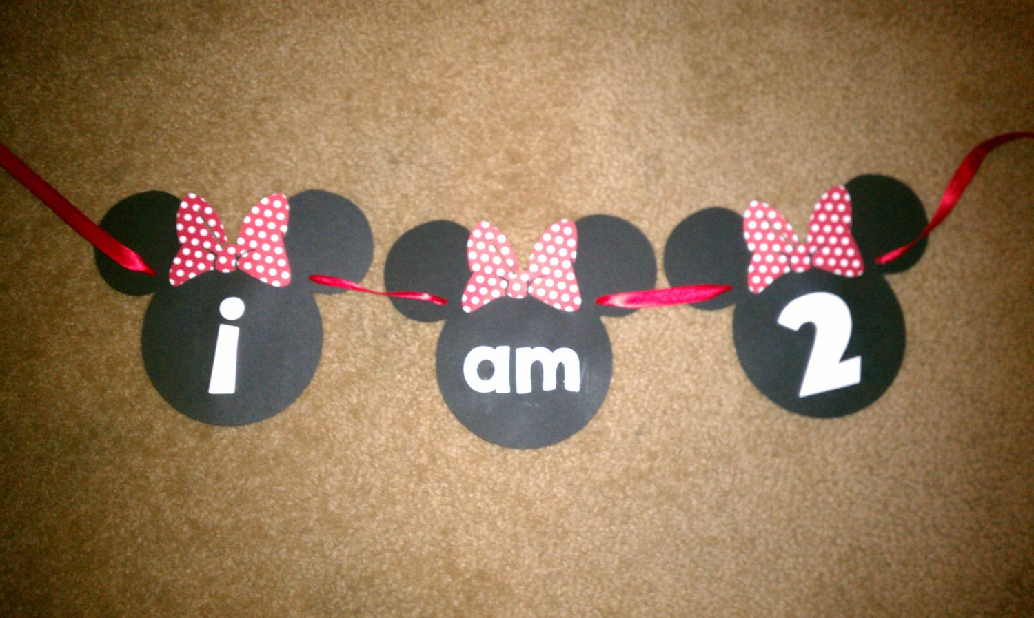 SALE - Simple MINNIE MOUSE High Chair Banner - Mickey Mouse - Birthday Party - Pink polka dots - Red - Custom Made
