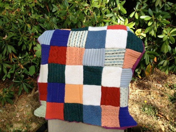 Baby blanket handmade from upcycled sweaters - great for tummy time